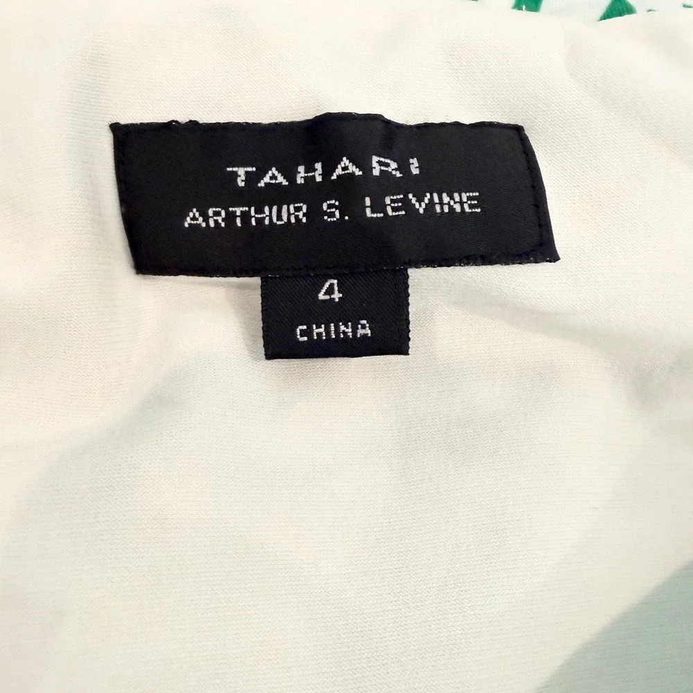 Tahari‎ Arthur S. Levine Green White Abstract Leaf Faux Wrap Dress Womens 4